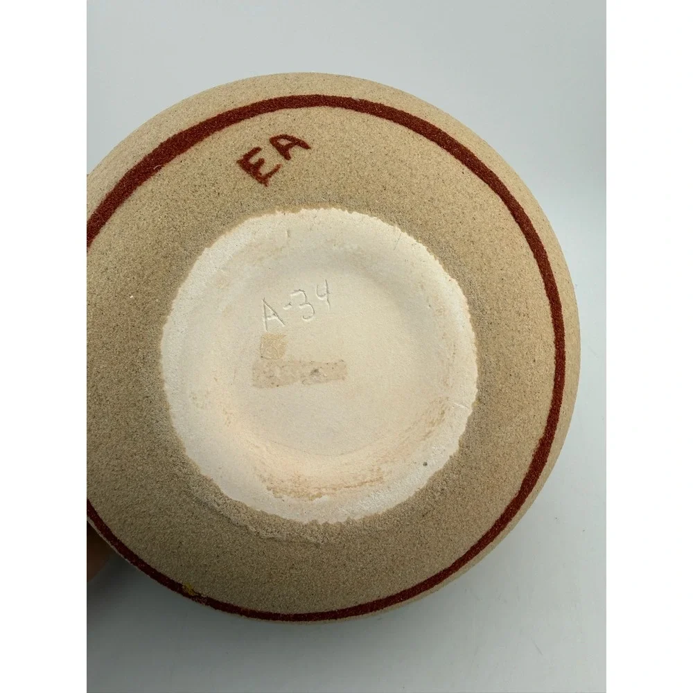 Round Ceramic Pot Decorative Bowl‎ Southwestern Tribal Geometric Design Tan
